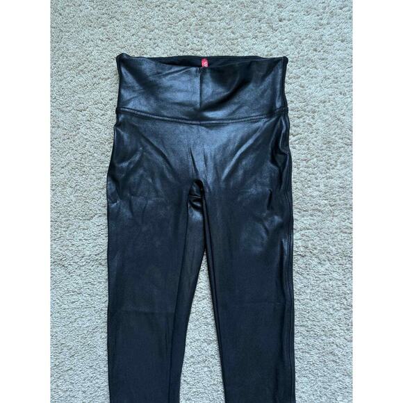 Spanx Faux Leather Pull On High Waisted Shiny Black Leggings Women's Small - Picture 4 of 10